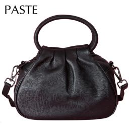 Bags Elegant Soft Leather Circle Ring Hand Bag Dumpling Handbags Ruched Design Daily Pouch Small Female Crossbody Bag Cowhide