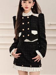 Work Dresses Sweet Girl Suit Women's Autumn And Winter Long-sleeved Double Breasted Jacket Buttocks Wrapped Skirt Fashion Two-piece Set