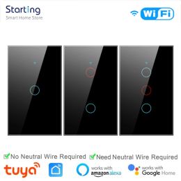 Control Tuya Smart WiFi Light Wall Switch Touch US EU 1/2/3/4 Gang Switch Smart Life Voice Control Works With Alexa Google Home Alice