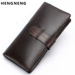 Wallets High Quality Zipper Men Long Wallet Vintage Cow Leather Male Clutch Purse Phone Card Holder 100% Genuine Leather Mens Wallets