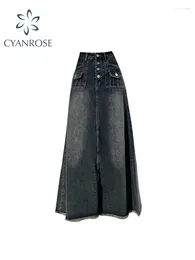 Skirts Women's Denim Cargo Skirt Harajuku Korean 90s Casual Y2k Long Fashion Vintage A-line Jean 2000s Clothes 2024 Autumn