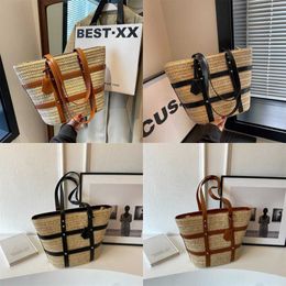 Beach Bags Ladies Vacation Grass Woven Bag Fashion Contrast Color Large Capacity Tote Summer Hot Board Shopping Women's