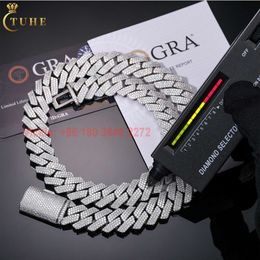 Luxury Men Hip Hop Jewellery 14mm 925 Sterling Silver Micro Paved 3 Rows Vvs Moissanite Iced Out Cuban Link Chain Necklace