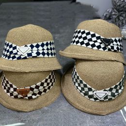 Fashion Design Retro Checkerboard Checkerboard Straw Hat Summer Vacation Sun Cap Men Ladies Fisherman Hat Foldable Triangular Straw Hat Bowler Hat Bucket Hat