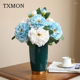 Decorative Flowers White Peony Artificial Flower Branch Wedding Floral Arrangement Accessories Garden Home El Table Vase Deco Party Event