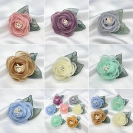 Decorative Flowers Diameter 6CM Handmade DIY 3D Organza Camellia Brooch Flower Applique