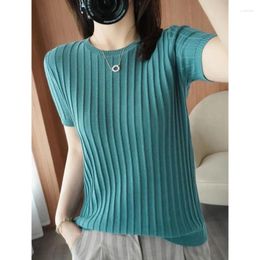 Women's T Shirts Summer Fashion Commuting Simple Round Neck Pit Knit Slim Fit Relaxed Solid Colour Versatile Short Sleeve T-shirt Z107