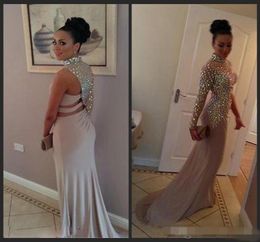 Prom Dresses Champagne Chiffon High Collar One Sleeve Rhinestones Keyhole Nude Long Evening Party Gowns Special Occasion Dresses9361840