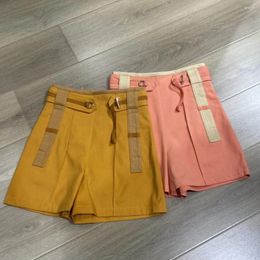 Women's Shorts 2024 Spring/Summer Wear Fashionable High-Waist Patchwork Contrast Colour Belt 0409