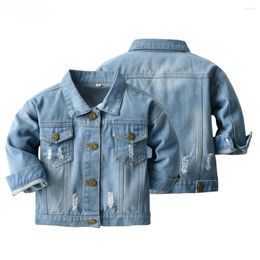 Jackets 2024 Spring Autumn Kids Casual Jacket Girls Ripped Holes Jeans Coats Little Boys Denim Outerwear