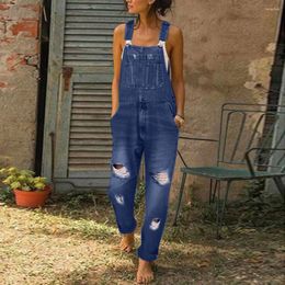 Women's Jeans Washed Denim Bib Overalls Ripped Jumpsuits Ladies Trousers Casual Streetwear For Woman Ropa De Mujer