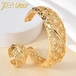 Bangle ZEADear Jewellery Dubai Gold Colour Ring 2 Pcs 18K Plated Copper Open For Wedding Gifts Ethiopian