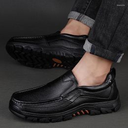 Casual Shoes For Men 2024 Fashion Slip On Leather Spring And Autumn Round Toe Solid Platform Increase Height Daily Loafers