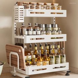 Kitchen Storage Stainless Steel Seasoning Shelf Oil-Resistant Countertop Utensil Holder Durable Spice Rack Adjustable Height