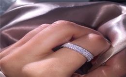 925 Silver Full 3 Rows Micro pave 5A Zircon cz Engagement Wedding Band Rings For Women Jewelry4858990