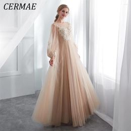 Party Dresses CERMAE O-Neck Long Band Chiffon Evening Gown A-Line Prom Champagne Formal For Women 2024 Po FACTORY PRICE