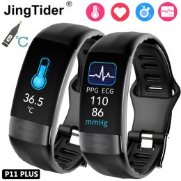 Wristbands P11 PLUS Smart Wristband Body Temperature Monitoring ECG PPG SPO2 Smart Band IP67 Waterproof Heart Rate Blood Pressure Bracelet