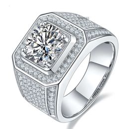 Lustre High-end Customization Big Size Stylish Wedding Band S925 Silver Moissanite Ring for Men 3ct