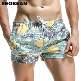 SEOBEAN Summer Short Men Board Shorts Coconut Leaf Pattern Sea Beach Style Mens Quick Dry Trunks 240417