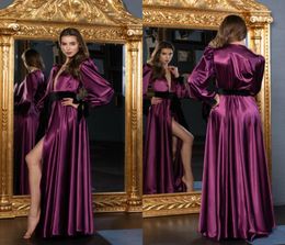 Sexy Vneck Women BathRobes Long Sleeve Satin Silk Bridal Robe FloorLength Women Lingerie Nightgown Pyjamas Sleepwear Housewear C6320269