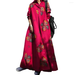 Casual Dresses Long Sleeve Dress Floral Print Maxi With Ethnic Style A-line Design For Plus Size Women Ankle Spring