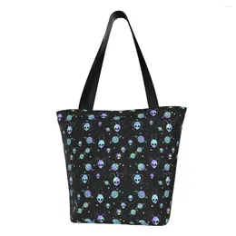 Shopping Bags Universe Planet Stars Aliens Grocery Bag Canvas Shopper Shoulder Tote Big Capacity Washable Cosmos Handbag