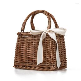 Shopping Bags Rattan Woven Bag Retro Style Handbag Beach Storage Basket Lunch Box