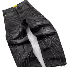 Men's Jeans Baggy Black Washed Denim Pants Men Y2k Vintage Oversize Cotton Trousers Straight Embroidered Grunge Hip Hop Wide Leg