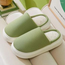 Slippers 2024 Winter Warm Thick Soled Cotton Women Soft Bottom Non Slip Shoes Platform Home Flat House Indoor Slides