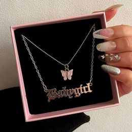 Pendant Necklaces Hot Multilayered Butterfly Babygirl Pendants Necklaces For Women Crystal Angel charms Choker Necklace Geometric New Jewellery Y240420