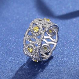 2021 Top Selling Choucong Wedding Rings Original Luxury Jewelry Real 925 Sterling Silver Yellow Topaz CZ Diamond Lace Eternity Wom342E