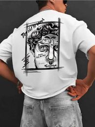 Men's T-Shirts Creative Sculpture Expression Text Design Men Cotton T Shirt Summer New Oversized T-shirt Fashion Women Clothing Tops Strtwear Y240420