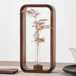 Vases Wooden Hydroponic Transparent Glass Test Tube Flower Vase Pot Frame Desktop Ornaments Home Office Decor