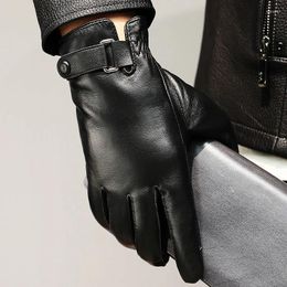 Cycling Gloves Genuine Sheepskin Leather For Men Winter Warm Touchscreen Texting Cashmere Lined Driving Motorcycle