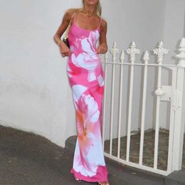 Urban Sexy Dresses Sexy Women Tie-dye Print Suspender Dresses Summer Backless Sling Long Dress Slim Bodayxon Dresses Beach Holiday Dress WY23022SK Y240420