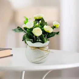 Decorative Flowers Simulation Plants Decor Elegant Artificial Potted For Home Office 6 Flower Head Table Indoor