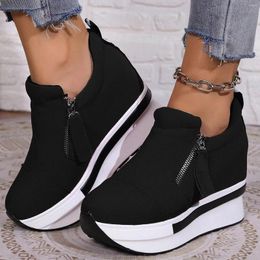 Casual Shoes Women Thick Soled Platform Canvas High Heeled Zipper Sneakers Women's Cute Walking Mesh Flat