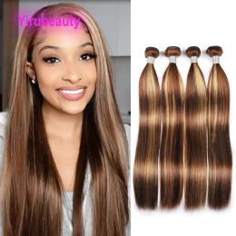 Wefts Brazilian Human Hair Double Wefts Extensions P4/27 Piano Colour Silky Straight 1030inch 4 Bundles