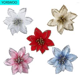 Christmas Decorations 5/10pcs Artificial Flowers Glitter Fake Flower Merry Tree Home Xmas Ornament Happy Year Gift