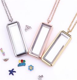 Mixed 10pcslot Upright rectangle Floating Charm plain Locket Magnetic Living Glass Memory Locket necklace women christmas gifts 79050857