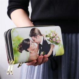 Wallets Double Zipper High Capacity Wallet Personalised Photo Women Men Diy Custom Pictures Gift for Her Wedding Bridesmaid Bridegroom