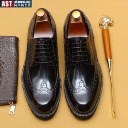 Dress Shoes British Style Retro Business Casual Leather For Men Genuine Thick Soled Patent Brogue