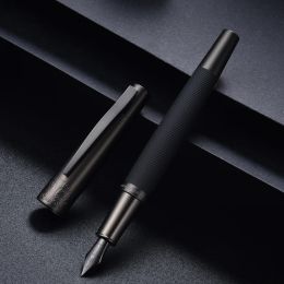 Pens Hongdian 6013 Black Metal Fountain Pen Titanium Black EF/F/Bent Nib Gunblack Pen Cap Clip Excellent Business Office Gift Pen