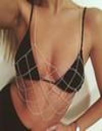 Fashion Women Gold Colour Net Grid Tassel Harness Necklace Body Jewellery Sexy Bikini Belly Waist Metal alloy Bra Chain Body Chain8470519