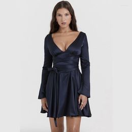 Casual Dresses Open Back Strapping Waist Style Dress Lace-up Waist-Controlled Elegant