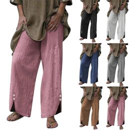 Women's Jeans Ladies Spring And Summer Loose Beach Solid Button Wide Leg Casual Cotton Pants