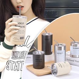 Mugs Coffee Cup Stainless Steel Double -layer Thermoses Straw Cooler Portable Reusable Ins Ice American Mug Water Bottle