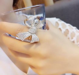 Europe and the United States hollow out micro zircon inlaid rose gold butterfly ring women fashion exaggeration Colour preserving a4669597