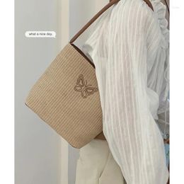 Evening Bags Vintage Summer Women Durable Straw Beach Ins Woven Bucket Bag Casual Tote Pack Handbags Knitting Rattan Shoulder