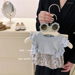 Clothing Sets Childrens Summer Set 2024 Loose Solid Lace Top And Shorts Two Pieces Casual Comfortable